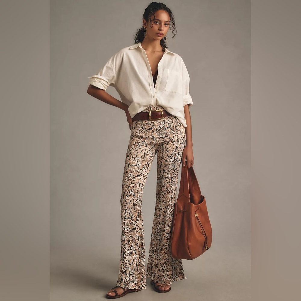NWOT Anthropologie Satin paisley Flare Pants